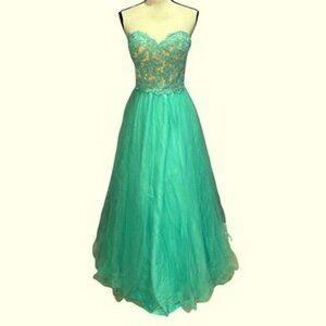 Nina Canacci Mint Green Lace Illusion Beaded Bodice Tulle Dress Prom